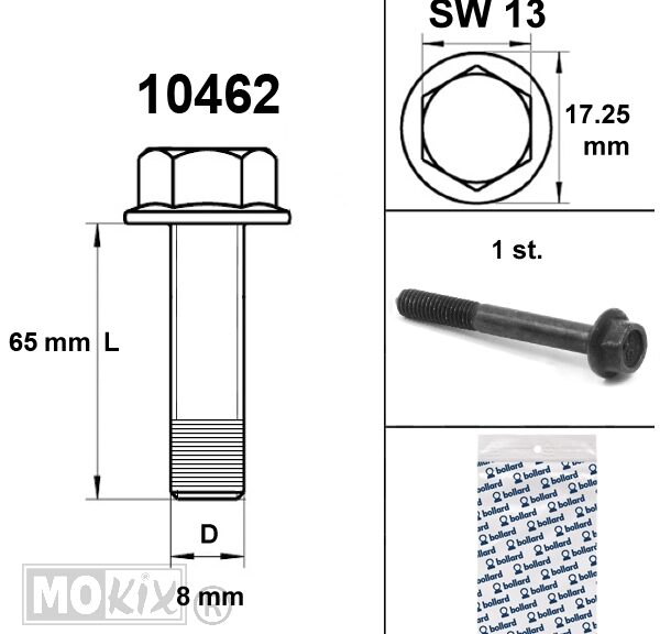 Flens Frame Bouten SW13 M8x65  Zwart (1) - Bollard