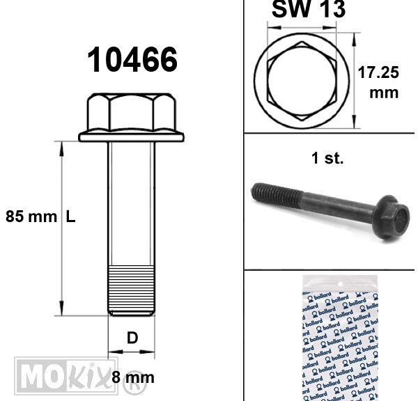 Flens Frame Bouten SW13 M8x85  Zwart (1) - Bollard