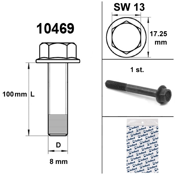 Flens Frame Bouten SW13 M8x100 Zwart (1) - Bollard