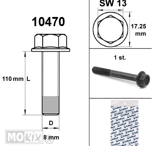 Flens Frame Bouten SW13 M8x110 Zwart (1) - Bollard