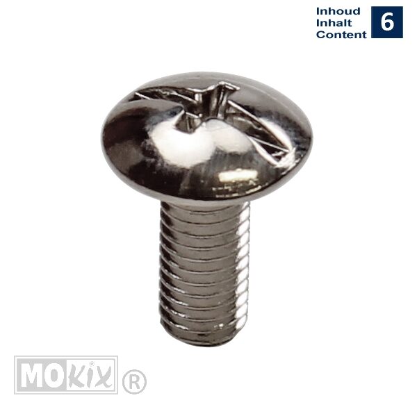 Plaatwerk Schroef M5x12 Kruiskop 14mm Chroom (6) - Bollard