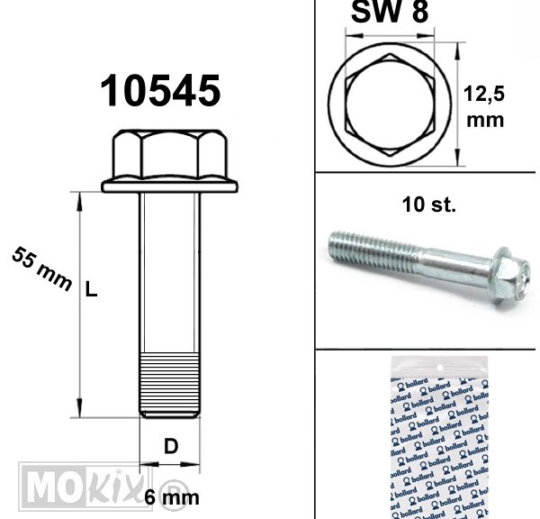 Flens Carter Bouten SW 8 M6x 55 Blank (10) - Bollard