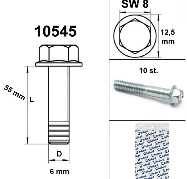 Flens Carter Bouten SW 8 M6x 55 Blank (10) - Bollard