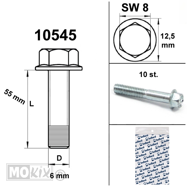 Flens Carter Bouten SW 8 M6x 55 Blank (10) - Bollard