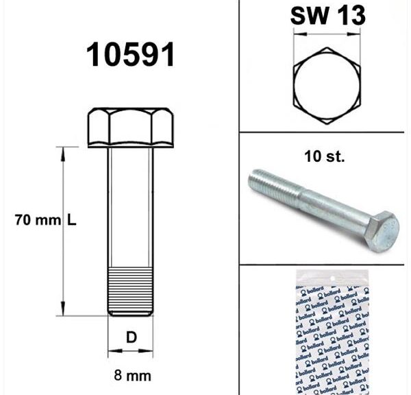 Bout M 8x 70 Elvz 8.8 10stuks - Bollard