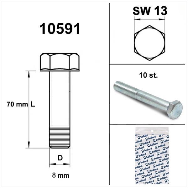 Bout M 8x 70 Elvz 8.8 10stuks - Bollard