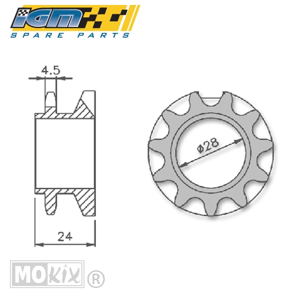 Voortandwiel Peugeot 103 SP/MVL 13 Tands IGM