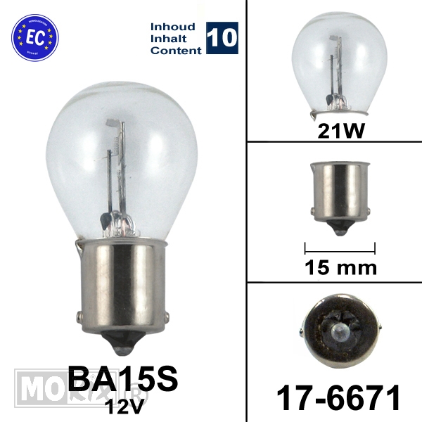 Lamp BA15S 12V 21W Flosser CE Keur (10)