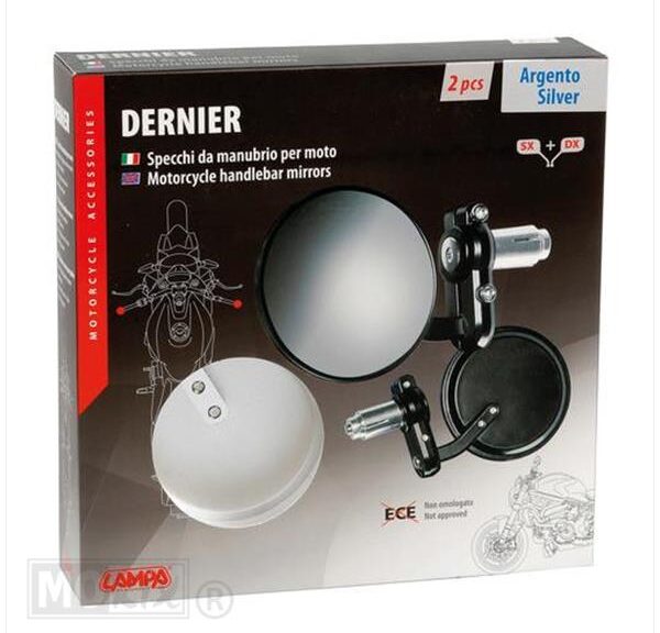 Spiegel Stuureinde UNI Rond ALU Chroom SET Lampa