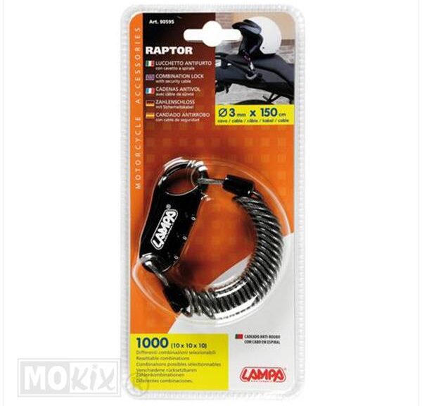 Kabel Slot Helm 3mm x150cm Lampa Spiraal Grijs