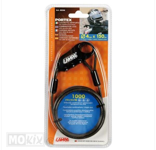 Kabel Slot Helm 4mm x150cm Lampa Staalkabel Grijs
