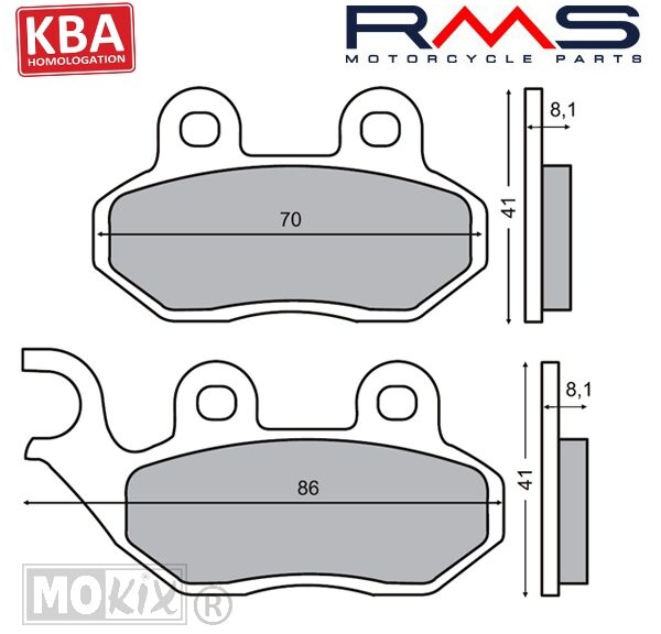 Conjunto de pastilhas de freio RMS (SYM Fiddle/Orbit/Symly/Allo) CE