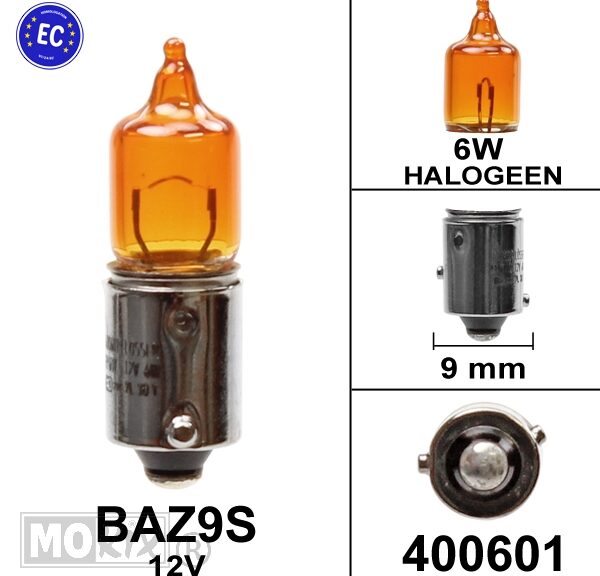 Lamp BAZ9S HY6W 12V 6W Halogeen Oranje Flosser (1)