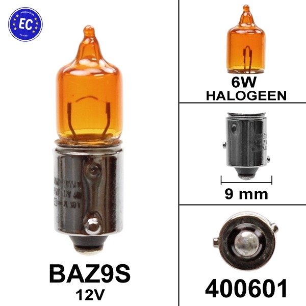 Lamp BAZ9S HY6W 12V 6W Halogeen Oranje Flosser (1)