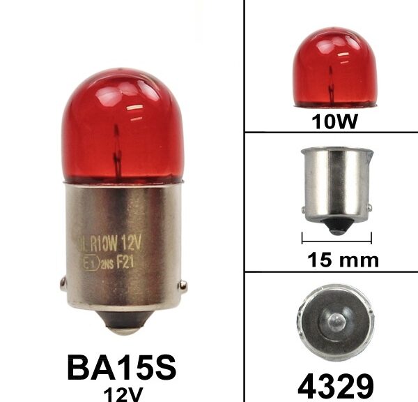Lamp BA15S 12V 10W Rood (1)