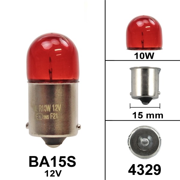 Lamp BA15S 12V 10W Rood (1)