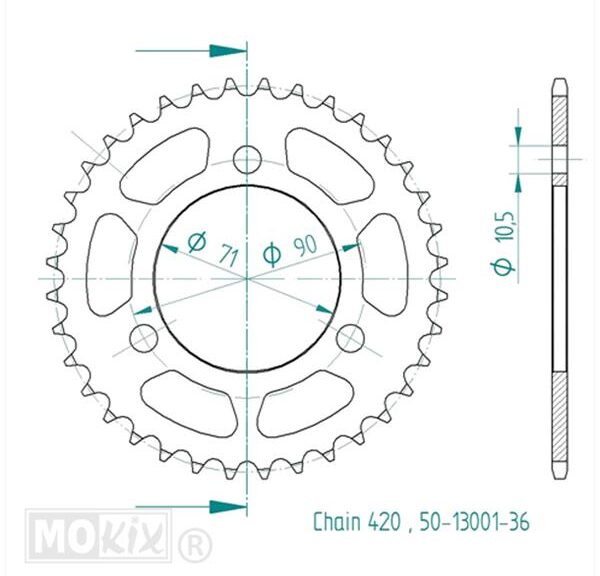 Achtertandwiel Honda MT/MB (420) 70mm 3g 36t - Esjot