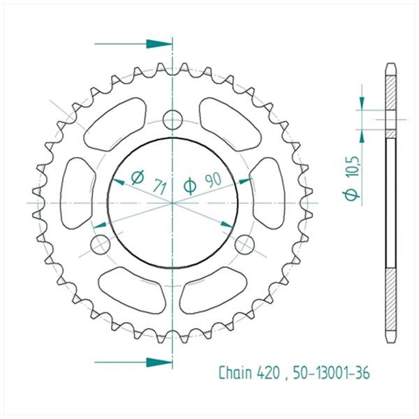 Achtertandwiel Honda MT/MB (420) 70mm 3g 36t - Esjot