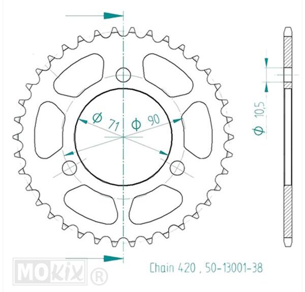 Achtertandwiel Honda MT/MB (420) 70mm 3g 38t - Esjot