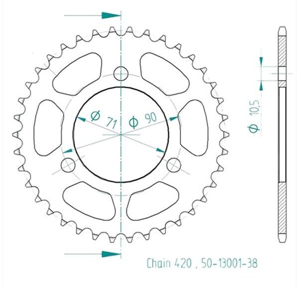 Achtertandwiel Honda MT/MB (420) 70mm 3g 38t - Esjot