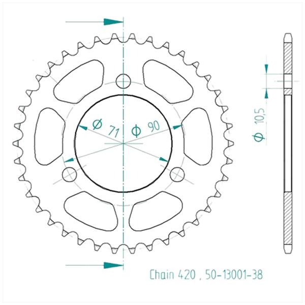 Achtertandwiel Honda MT/MB (420) 70mm 3g 38t - Esjot