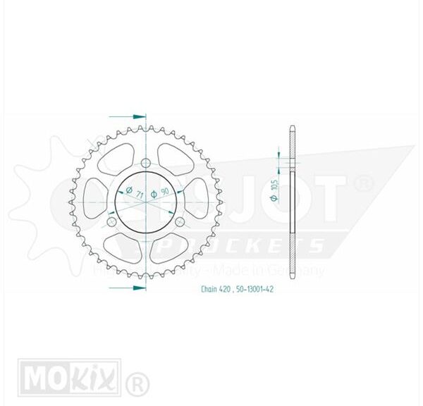 Achtertandwiel Honda MT/MB (420) 70mm 3g 42t - Esjot