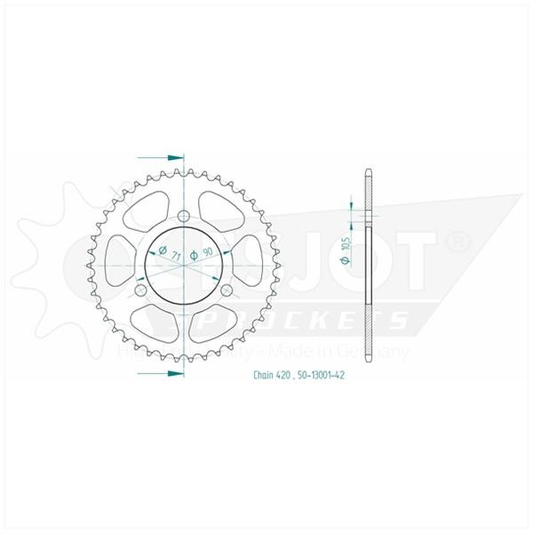 Achtertandwiel Honda MT/MB (420) 70mm 3g 42t - Esjot
