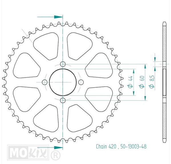Achtertandwiel Yamaha Klein GAT 44mm 4gats 48t - Esjot