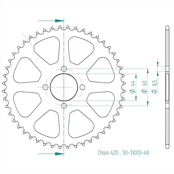 Achtertandwiel Yamaha Klein GAT 44mm 4gats 48t - Esjot