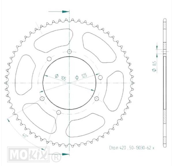 Achtertandwiel RIE MRX/SMX DE SEN-R nt105mm 6g 62t - Esjot