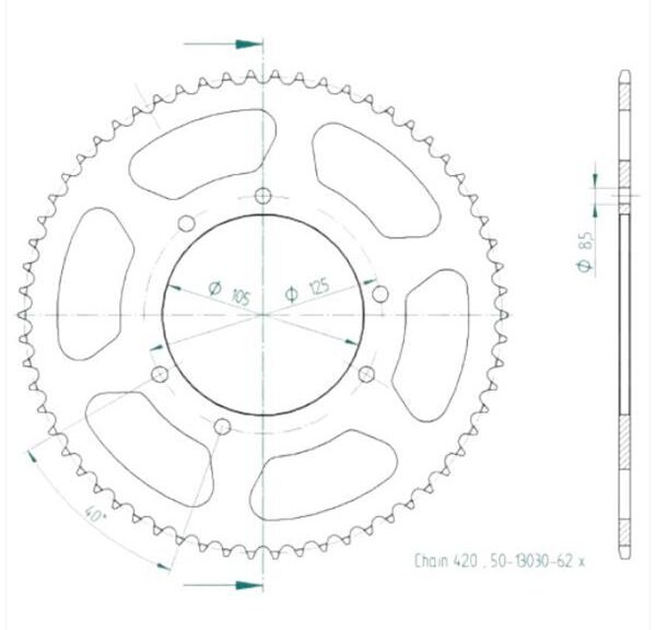 Achtertandwiel RIE MRX/SMX DE SEN-R nt105mm 6g 62t - Esjot