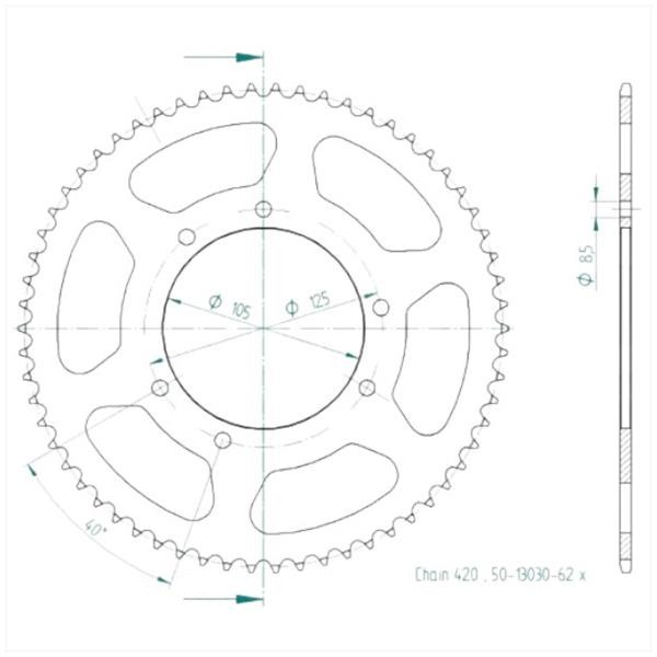 Achtertandwiel RIE MRX/SMX DE SEN-R nt105mm 6g 62t - Esjot