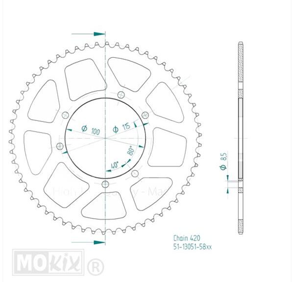 Achtertandwiel Fantic 50 ALU Zwart 58t - Esjot