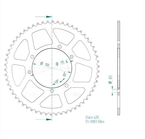 Achtertandwiel Fantic 50 ALU Zwart 58t - Esjot