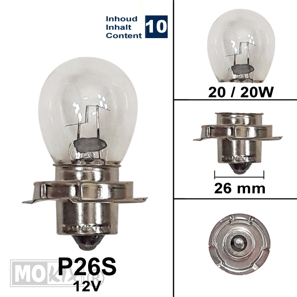 Lamp P26S 12V 20W (10) - Bosma
