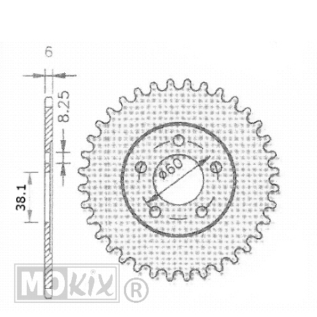 Achtertandwiel Rieju RS1 38.1mm 5gats 36tands IGM