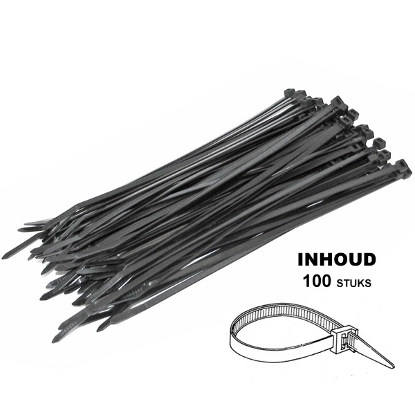TIE-Rips/Trekbandjes 300mm 4.8mm Zwart 100stuks