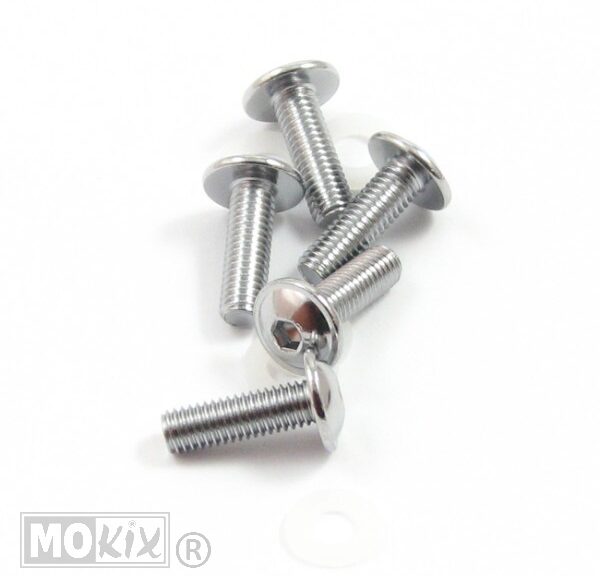 Schroefset M5x16 Hexagon + Nylon Chroom (5) - Bollard