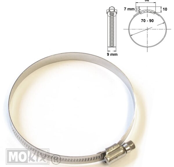 Collier de serrage pour tuyau 9 mm en acier inoxydable 70 x 90 mm à l'unité Norma
