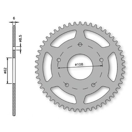 Achtertandwiel Rieju SMX 06 62mm 5gats 52tands ST" - IGM