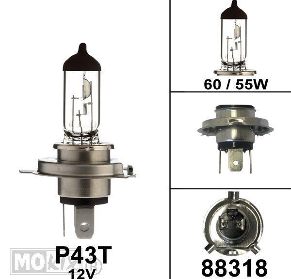 Lampe P43T 12V 60/55W H4 CE (1) - Bosma