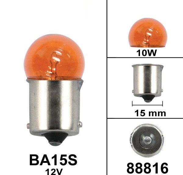 Lamp BA15S 12V 10W Amber Glas (1)
