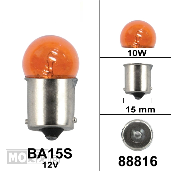 Lamp BA15S 12V 10W Amber Glas (1)