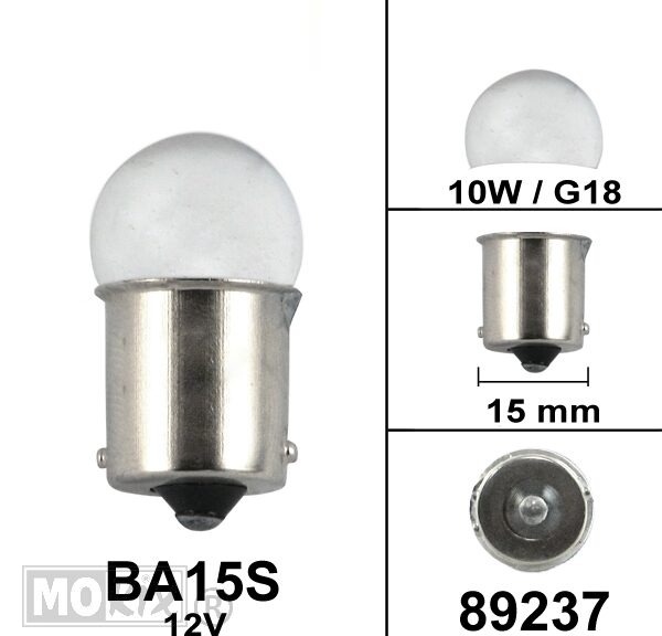 Lamp BA15S 12V 10W G18 Zilver (1) - Bollard