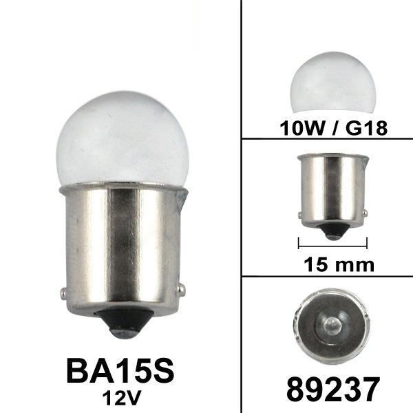 Lamp BA15S 12V 10W G18 Zilver (1) - Bollard