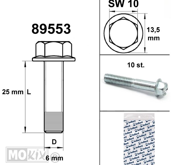 Flens Frame Bouten SW10 M6x25  Blank  10st - Bollard
