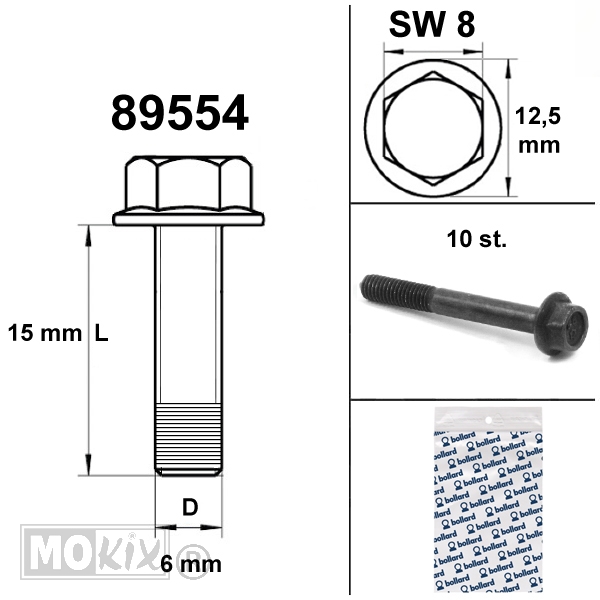 Flens Carter Bouten SW 8 M6x15 Zwart 10st - Bollard