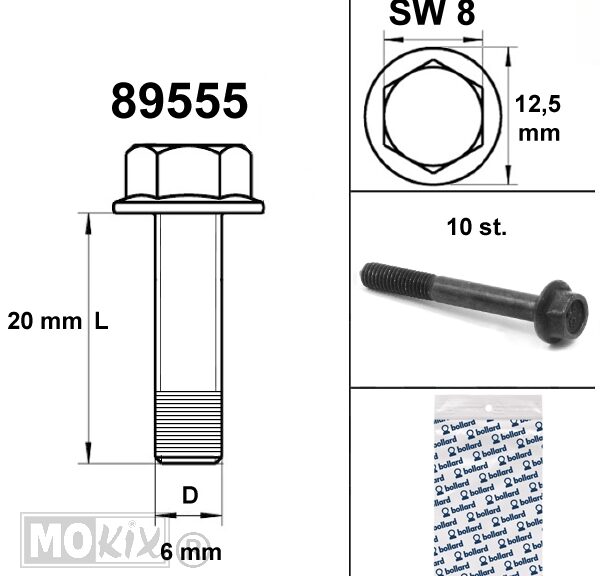 Flens Carter Bouten SW 8 M6x20  Zwart  10st - Bollard