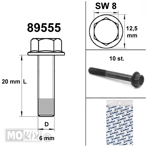 Flens Carter Bouten SW 8 M6x20 Zwart 10st - Bollard