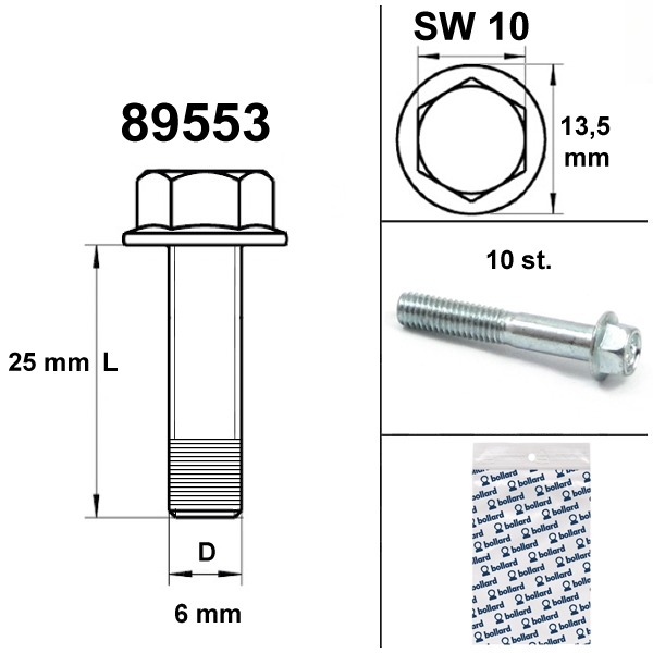 Flens Frame Bouten SW10 M6x30 Blank 10st - Bollard